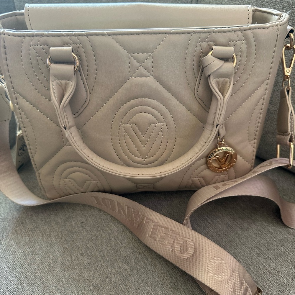 Valentino Gray Quilted Satchel with Gold Hardware
